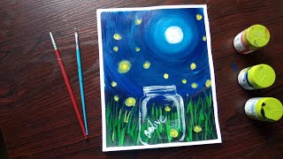 beginners acrylic easy painting simple scenery moonlight step