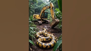Excavator Strike A Huge Python#bigpython #naturesurprise #pythonencounter