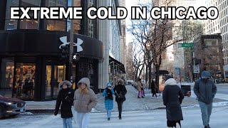 Extreme Cold Weather in Chicago Walking Tour 4 ℉ | Sunday January 14, 2024 [4k 60fps]