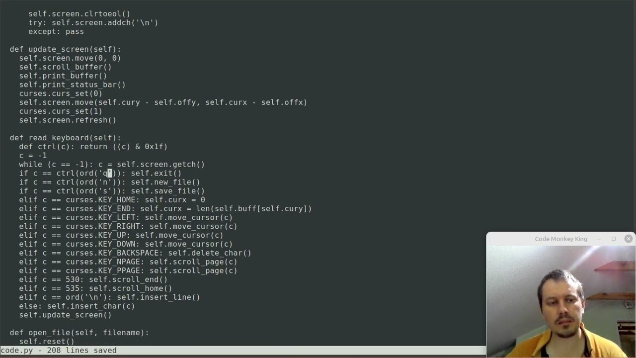 I made a terminal based text editor in 208 lines with Python & Curses ...