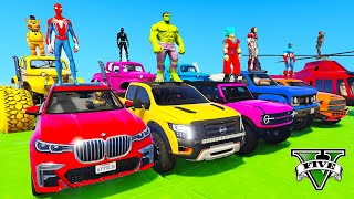 Spiderman Cars Racing Challenge On High Rampa ! Superhero Hulk Ironman Goku Monster Trucks - Gta 5