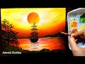 Sailboat Sunset Seascape | Acrylic Painting for Beginners