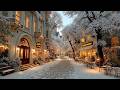 Relaxing Smooth Jazz ☕ Cozy Snowy Outdoor Café Street in an Old Town at Night | Warm Jazz Playlist