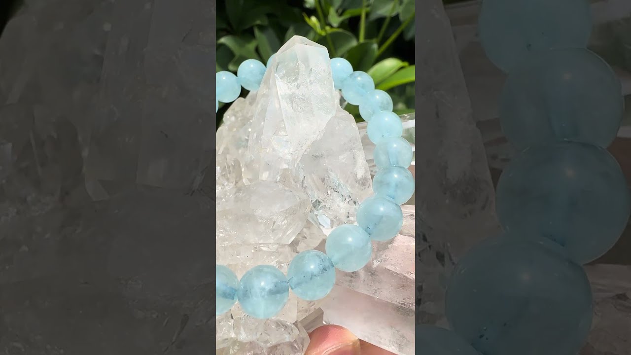 一連ブレスレット【アクアマリン】8mm珠/手首サイズ15cm~16cm(A866)