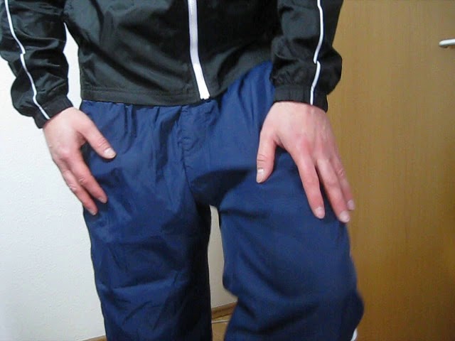 Bruno Blue Shiny Nylon/Plastic 3-Stripe Wind Pants