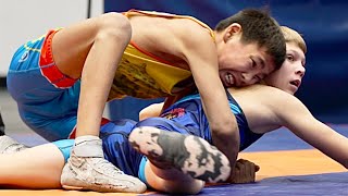 U15 D. Kadyrzhanov (KAZ) vs Z. Nuzin (UKR) 52kg. Youth boys greco-roman wrestling.