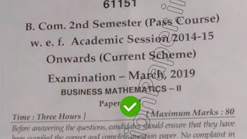 2019 Mdu BCom Pass Re appear 2nd Sem Business Mathematics Question Paper