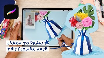 how to draw a flower vase with procreate | tutorial with TPL ink brushes | by doriana studio