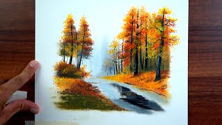 Lost in the Mist - How to draw oil pastels landscape | step by step