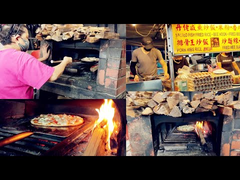 传统木柴烘烤香肠芝士披萨炒面线槟城美食中心 Traditional Firewood Baked Sausage Cheese Pizza Fried Noodle Penang Food