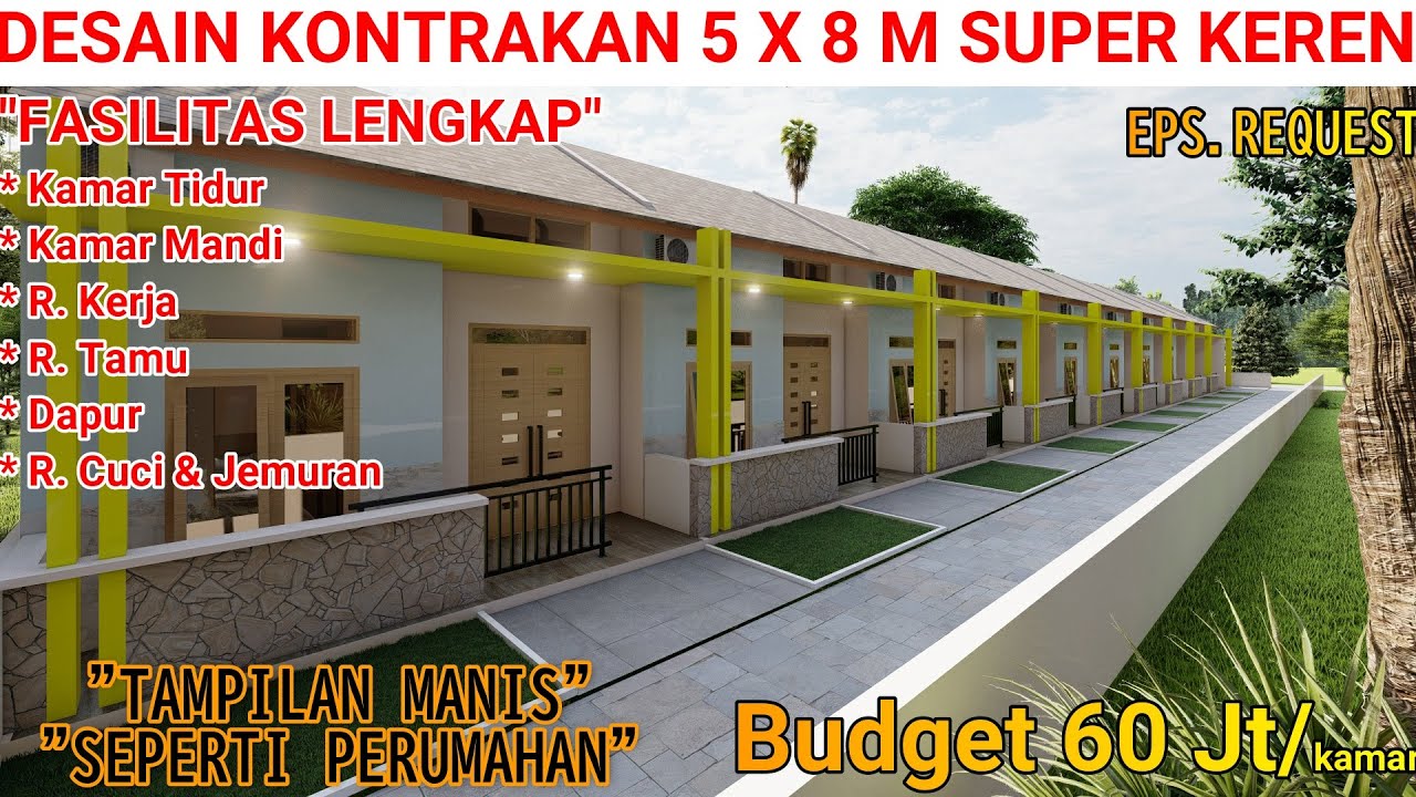 DESAIN KONTRAKAN 5 X 8 M2 SUPER KEREN || Kamar Tidur, Dapur, R. Tamu, R. Kerja, T.Cuci & Jemuran