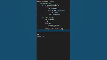 Linked List - Print Function #shorts  #python #vscode  #code  #linkedlists