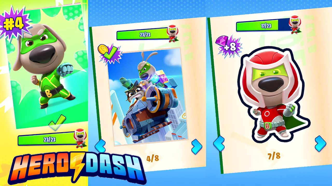 Talking Tom Hero Dash Stickers Album Complete New outfit Red Flame Ben vs Roy Raccoon all Challenge