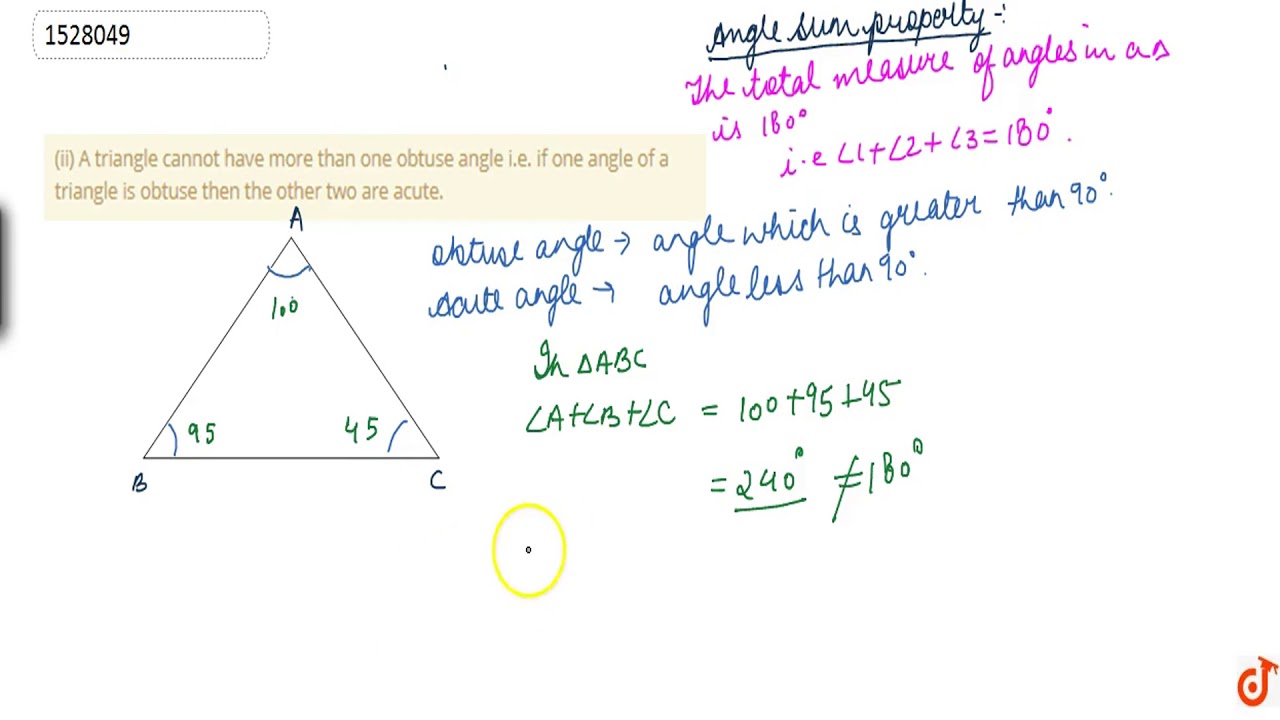 Why Can'T A Triangle Have More Than One Obtuse Angle