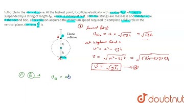 A bob of mass m, suspended by a string of length l_1 is given a minimum velocity required to com...
