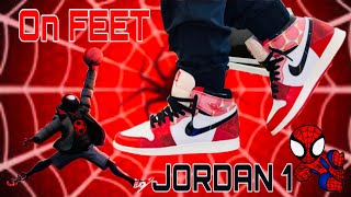 JORDAN 1 SPIDER-MAN ACROSS SPIDER-VERSE ON FEET , UNBOXING