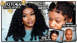 KITCHEN STYLIST SECRETS: Make a 3a\/3b Curly Edges Wig Look NATURAL 😝 | Updated Bald Cap Method