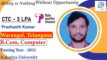 Congrats, Prashanth | Selected in TELEPERFORMANCE |3 LPA| B.Com., Passing 2021 | Warangal, Telangana