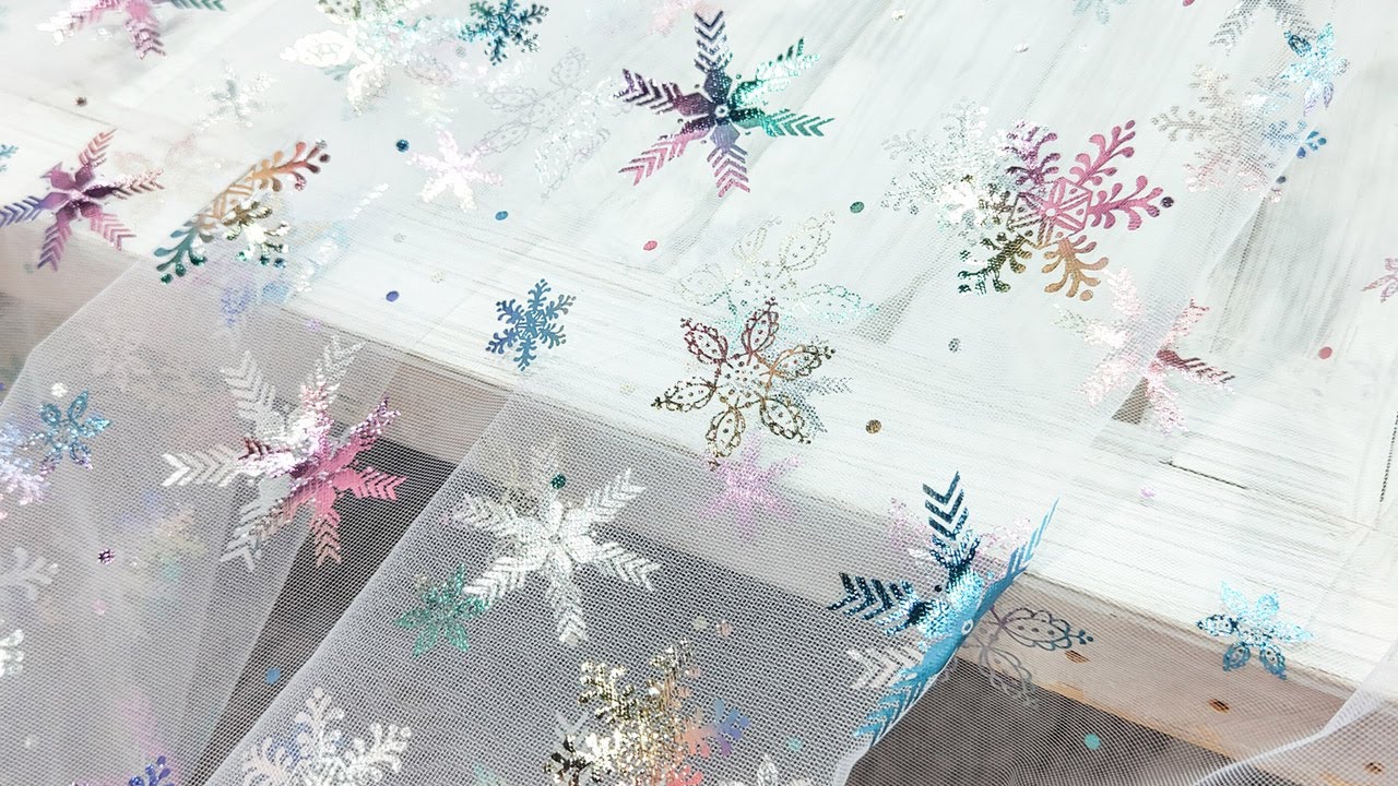 [OneYard] Iridescent Snowflake Pattern White Glitter Mesh Fabric 30238