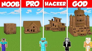 DIRT GRASS BASE HOUSE BUILD CHALLENGE - Minecraft Battle: NOOB vs PRO vs HACKER vs GOD / Animation