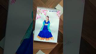 Beautiful Blue Lehenga Drawing Transition Diti Art Club
