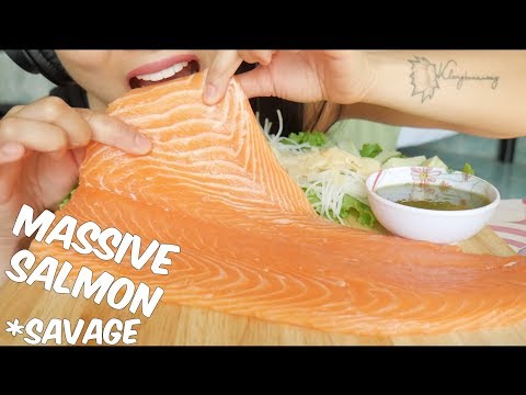 ASMR WHOLE MASSIVE SALMON SLICE (EXTREME SAVAGE EATING SOUNDS) NO TALKING | SAS-ASMR