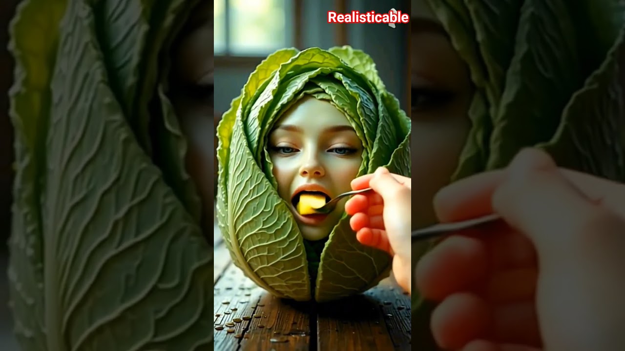 Cabbage Is eating an Apple 😳🤐#3D #AIArt #MidjourneyPrompt #Dalle3 #SurrealFood #CinematicArt