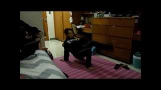 Alexis does the elf mailroom dance