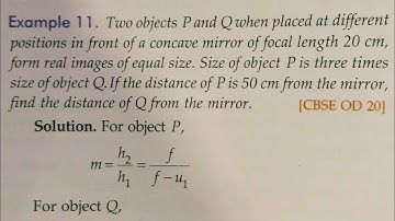 Two objects P and Q when placed at different positions in front of a concave mirror of focal length