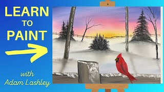 Paint with Adam | This | Winter Cardinal | Wet on Wet Oil Painting Tutorial
