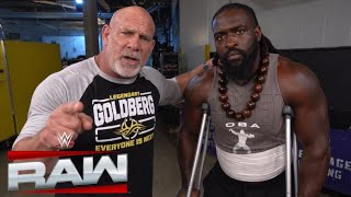 GOLDBERG FINALLY BREAKS SILENCE AS HE RETURNS TO RAW BACKSTAGE WITH OBA FEMI ON CRUTCHES 