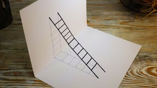 Как нарисовать 3D лестницу на бумаге А4 -   3D ИЛЛЮЗИЯ лестницы - How to Draw a 3D Ladder