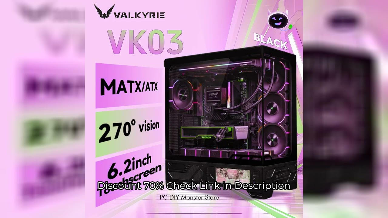 VALKYRIE PC Case VK03 ATX Gaming Desktop 6.2 in Touchscreen Removable 270° Sea View Room Supports 36