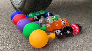 Experiment Car vs Giant Fanta & Coca Cola, Mirinda, 7up, Sprite vs Mentos vs Balloons