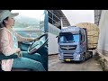 Female truck driver wei xiaoyang delivering goods