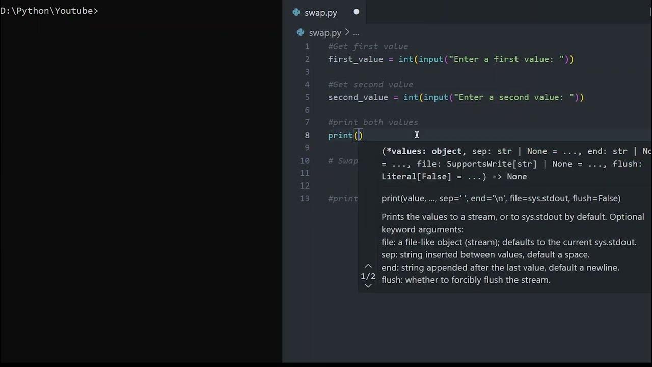 Swap two values in python - YouTube