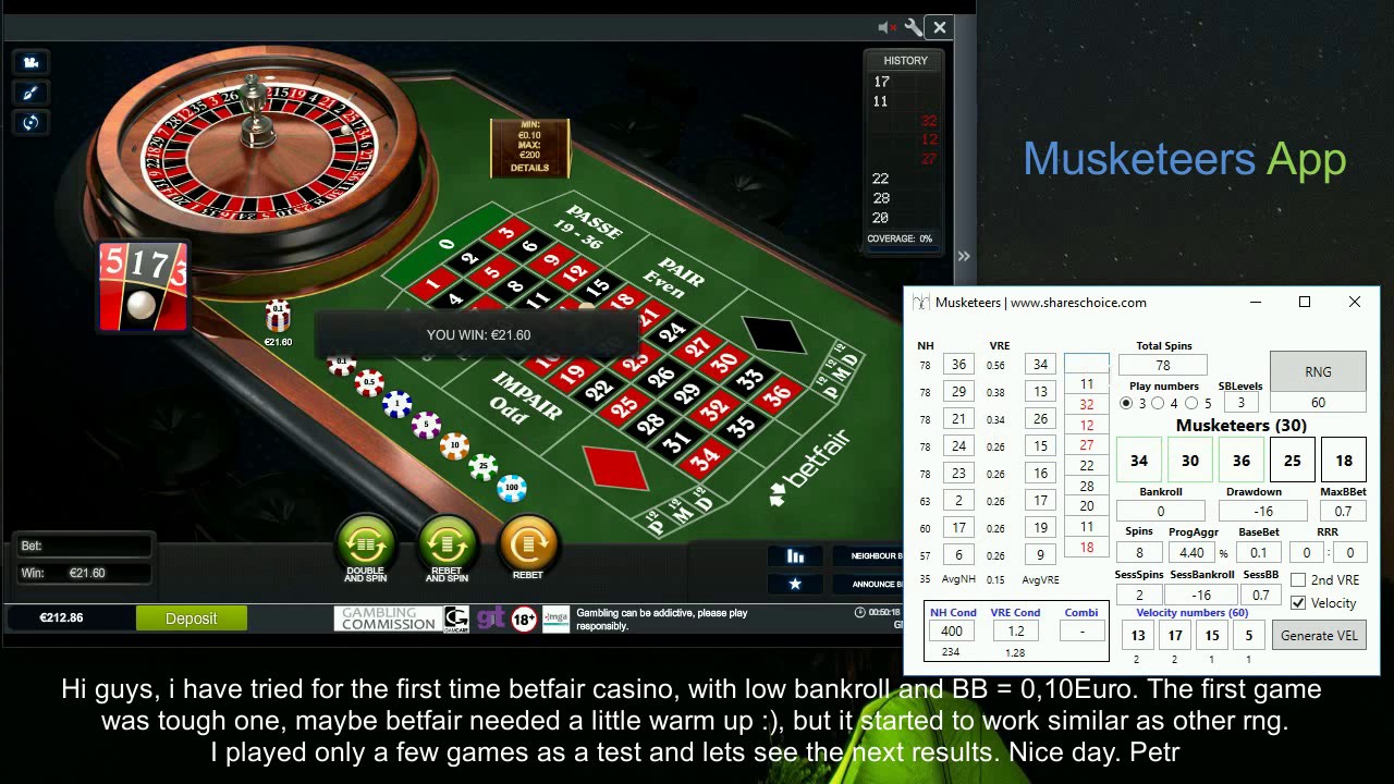 LIVE RNG roulette on betfair #1, test round for Musketeers App - YouTube