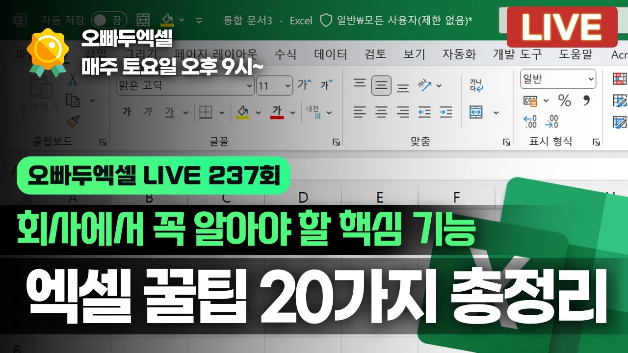 업무 시간을 절반으로! 초보 직장인을 위한 엑셀 꿀팁 20가지