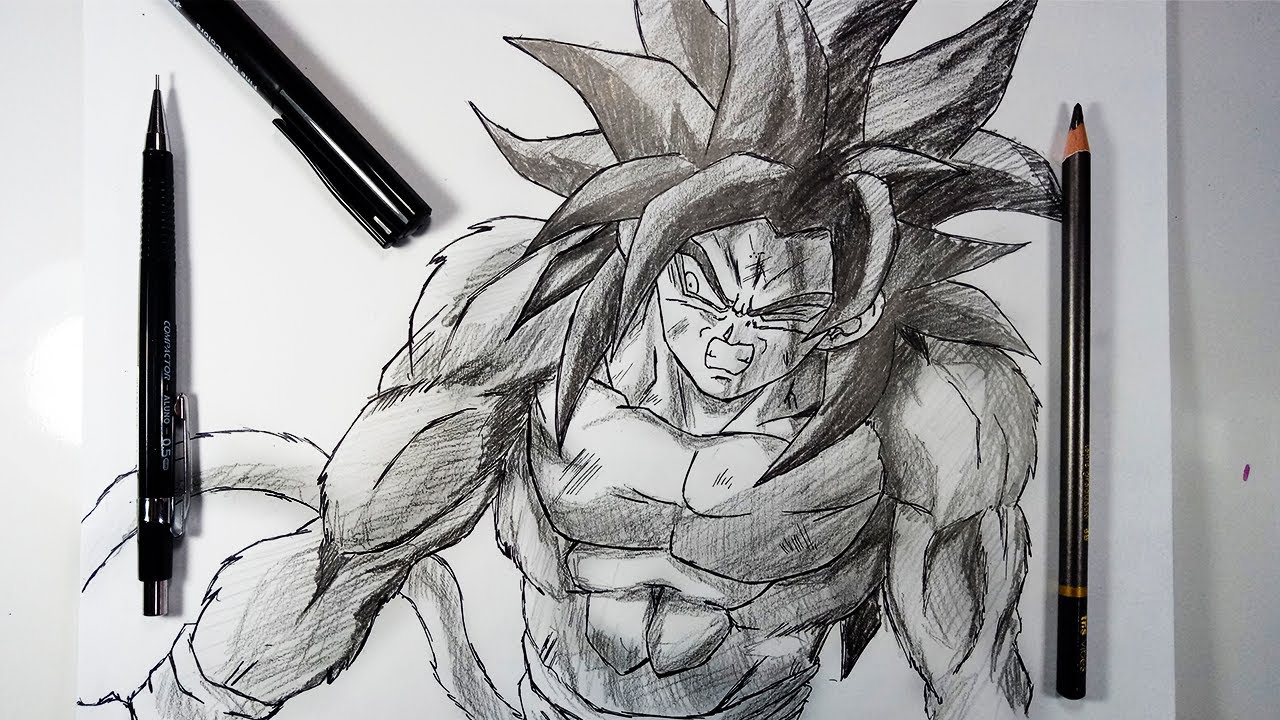 How To Draw GOKU Super Saiyan 4 Easy Step By Step - Dragon Ball