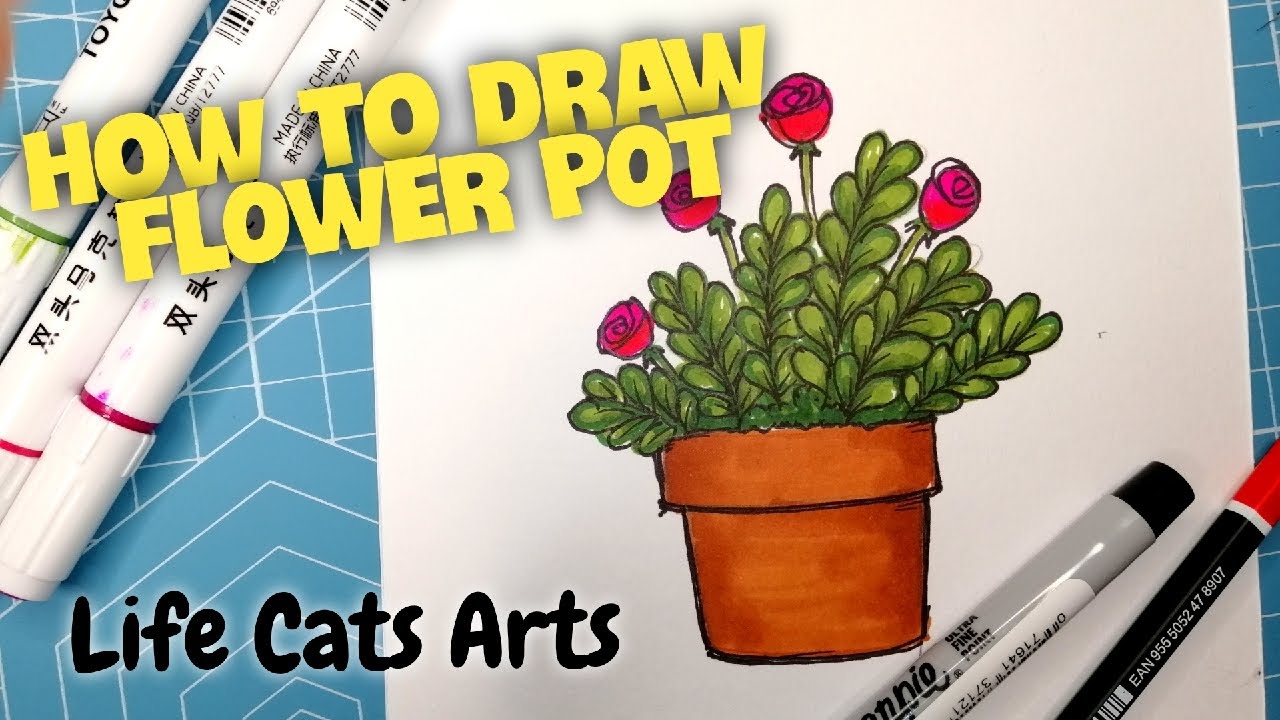 How to draw flower pot - YouTube