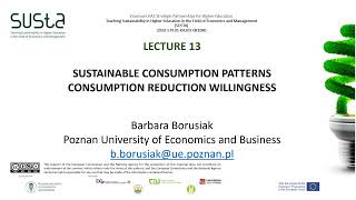 Lecture 13. Sustainable consumption patterns consumption reduction willingness