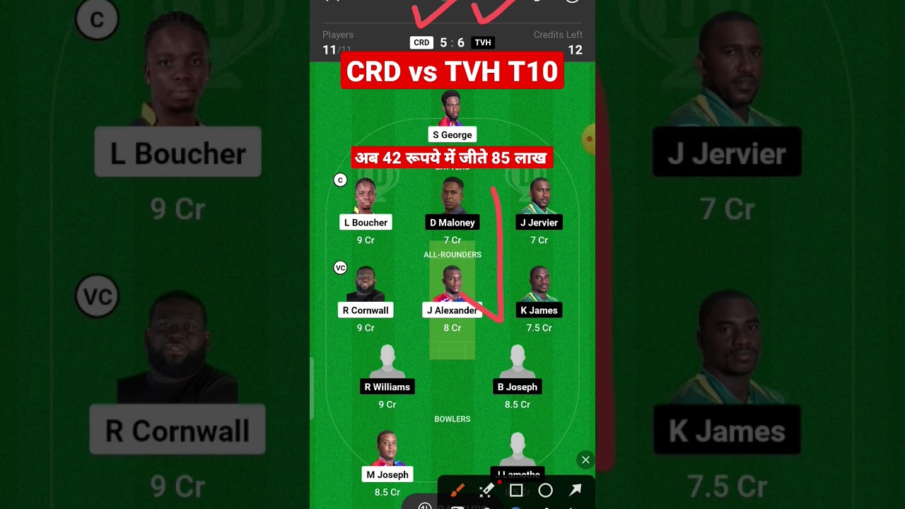 crd vs Tvh dream 11 Nature isle T10|crd vs Tvh Dream11 prediction | crd vs Tvh today dream 11 team |