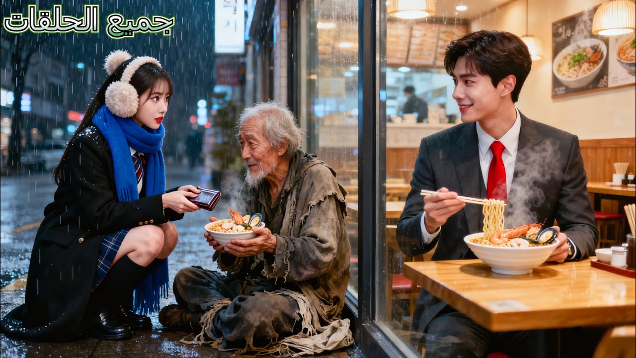 لا أحد يهتم بالمتشرد الجائع!فقط فتاة فقيرة أنفقت كل مالها لشراء نودلز—فإذا به اختبار من جد CEO!الحب!