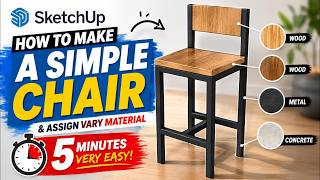 SketchUp Beginner Tutorial  Make a Simple Chair Model in 5 Minutes + Materials