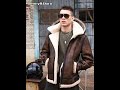 Denny&Dora Men’s Shearling Jacket B3 Sheepskin Coat Hooded Brown Leather Jacket