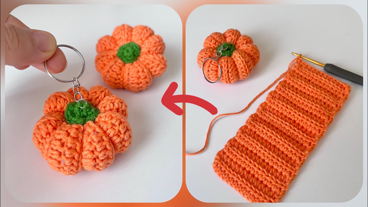 Kolay Tığ işi Balkabağı Anahtarlık Yapımı 🎃 Crochet Pumpkin Keychain / Anahtarlık Örgü Modelleri