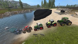 Tractors Stuck in the River - Broken Vehicles and a Big Tractor on Double Wheels