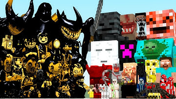 ALL BENDY FAMILY VS MINECRAFT MOBS (Garry