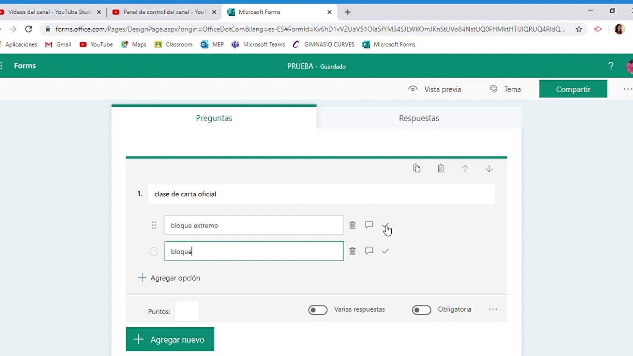 Explicación de ítemes para crear un cuestionario en Microsoft Forms ...