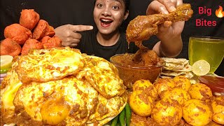 EATING 🔥SUNNY SIDE UP EGG CURRY,CHICKEN MASALA CURRY,GHEE ROAST EGG,POTATO CHEESE BALLS😋 EATING SHOW